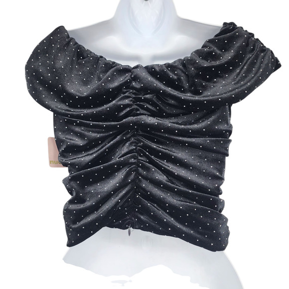 Free People The Frolic Black Crushed Velvet Cutout Cropped Top Size Large - Picture 5 of 5